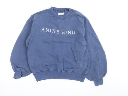 Anine Bing Womens Blue Cotton Crew Neck Pullover Sweatshirt M