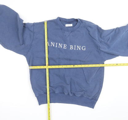 Anine Bing Womens Blue Cotton Crew Neck Pullover Sweatshirt M