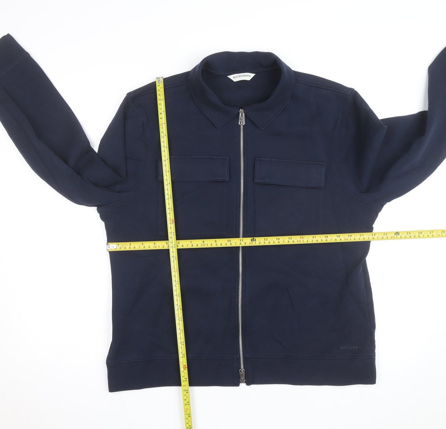 Marks and Spencer Men Blue L Full Zip Cotton Jacket