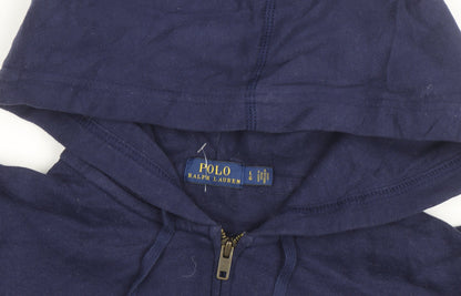 Ralph Lauren Girls Blue Full Zip Hoodie Size L Cotton Blend Logo Hooded Sweatshirt