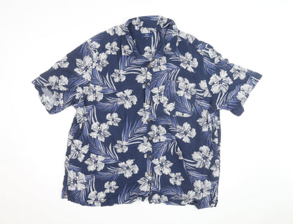 George Men’s Blue Floral Hawaiian Cotton Short Sleeve 2XL Shirt
