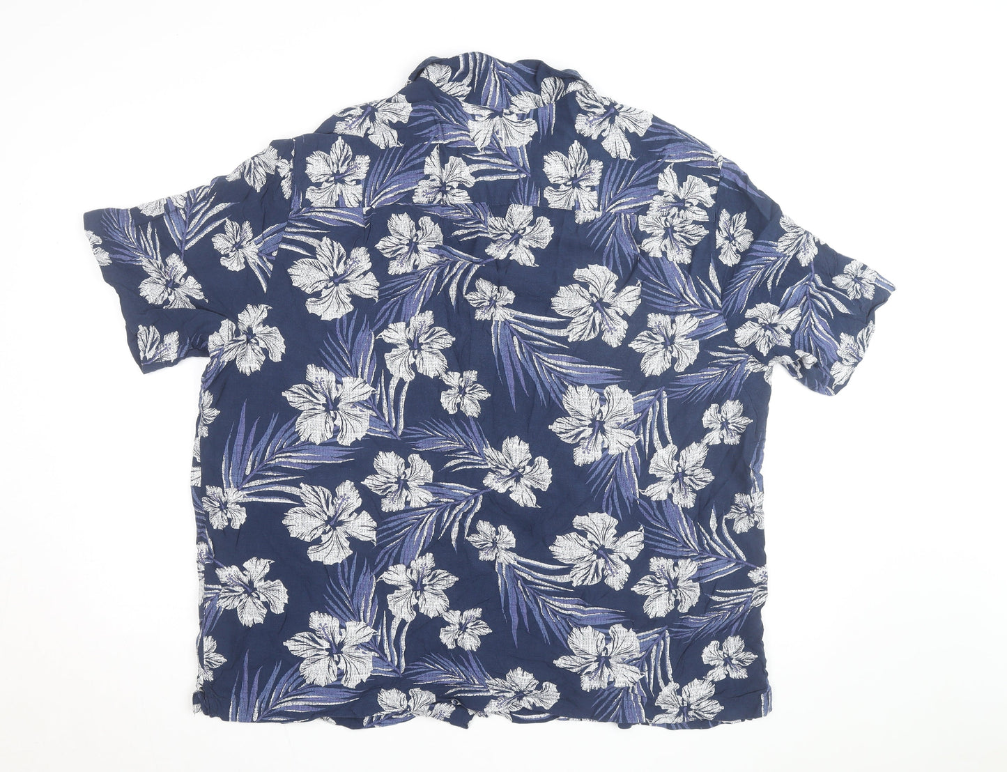 George Men’s Blue Floral Hawaiian Cotton Short Sleeve 2XL Shirt