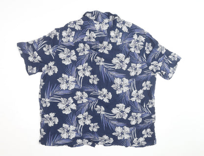 George Men’s Blue Floral Hawaiian Cotton Short Sleeve 2XL Shirt