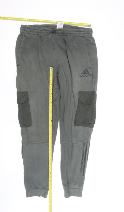 Adidas Men’s Grey Jogger Trousers Size M Regular Fit Fleece Activewear
