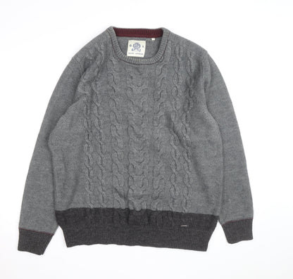 Guide London Men's Grey 3XL Cable-Knit Wool Blend Jumper