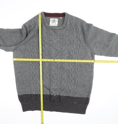 Guide London Men's Grey 3XL Cable-Knit Wool Blend Jumper