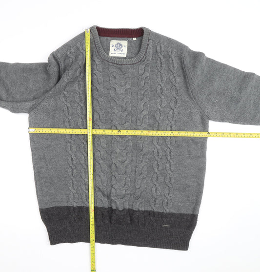 Guide London Men's Grey 3XL Cable-Knit Wool Blend Jumper