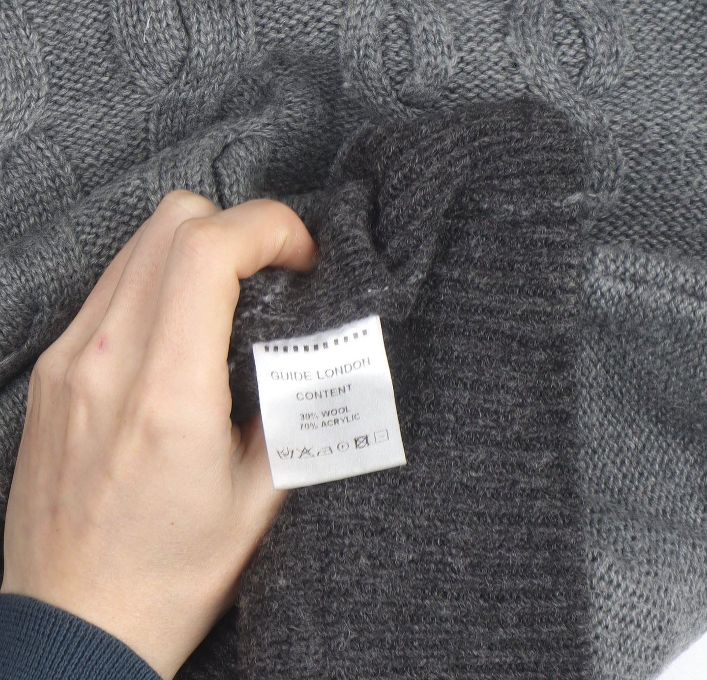 Guide London Men's Grey 3XL Cable-Knit Wool Blend Jumper