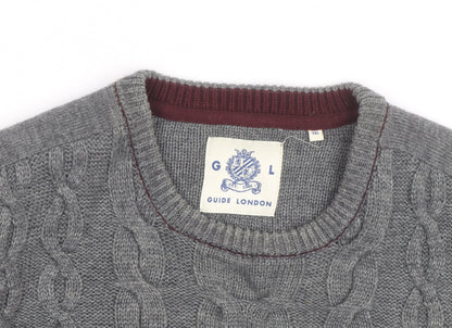 Guide London Men's Grey 3XL Cable-Knit Wool Blend Jumper