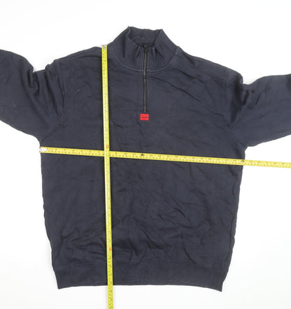 HUGO Mens Blue XL 1/4 Zip High Neck Pullover Sweatshirt