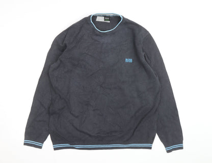 Hugo Boss Men's Grey Cotton Crew Neck Pullover Jumper XXL