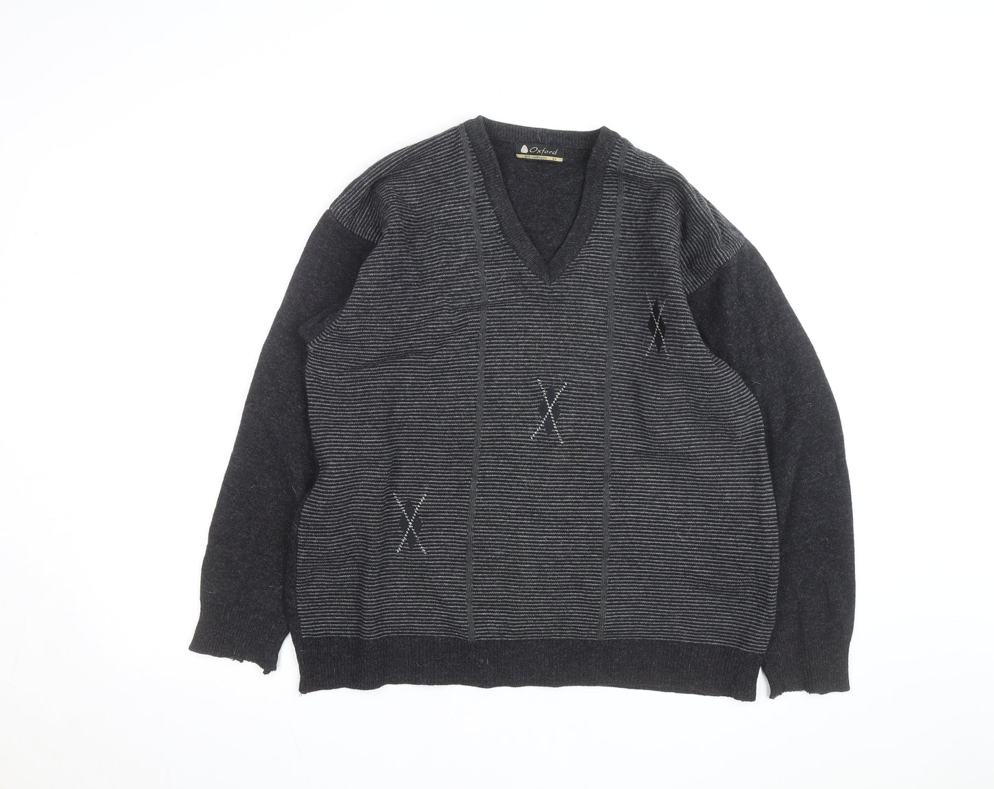 Oxford Mens Grey Lambswool V-Neck Pullover Jumper XL