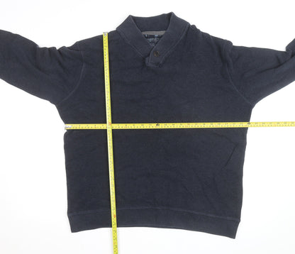RJR John Rocha Mens Blue Collared Pullover Jumper Size M Cotton Blend
