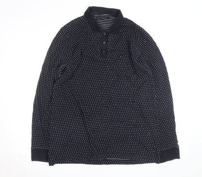 French Connection Men's Blue XL Long Sleeve Knit Polo Shirt