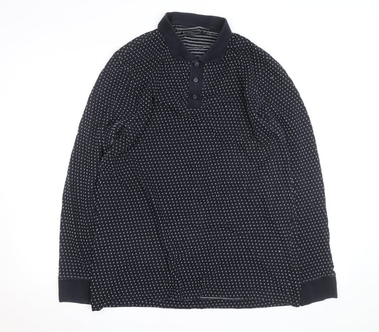 French Connection Men's Blue XL Long Sleeve Knit Polo Shirt
