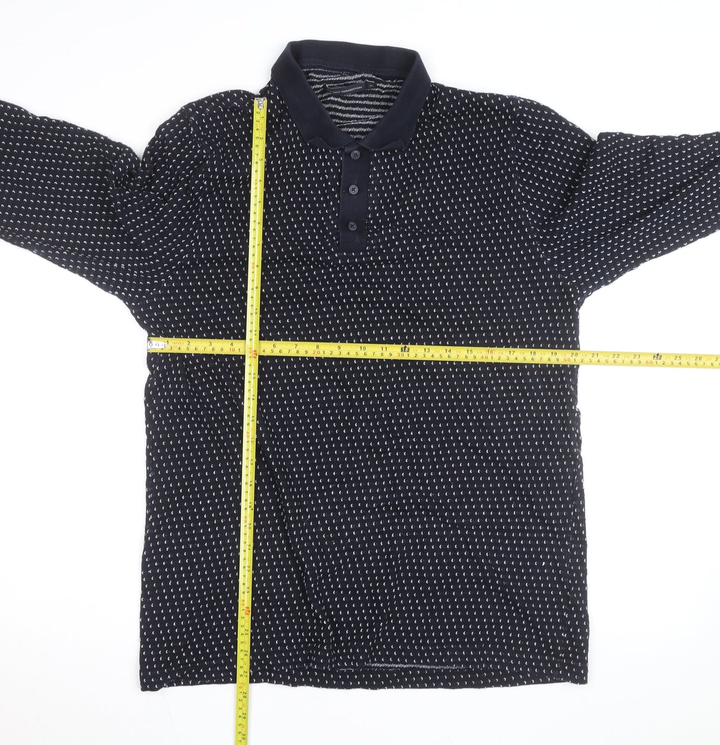 French Connection Men's Blue XL Long Sleeve Knit Polo Shirt