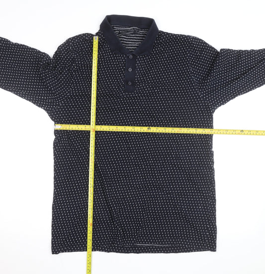 French Connection Men's Blue XL Long Sleeve Knit Polo Shirt