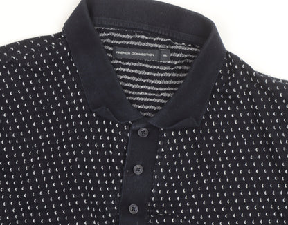 French Connection Men's Blue XL Long Sleeve Knit Polo Shirt