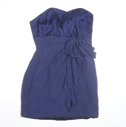 Coast Women's Blue Silk Strapless Short Dress Size 16