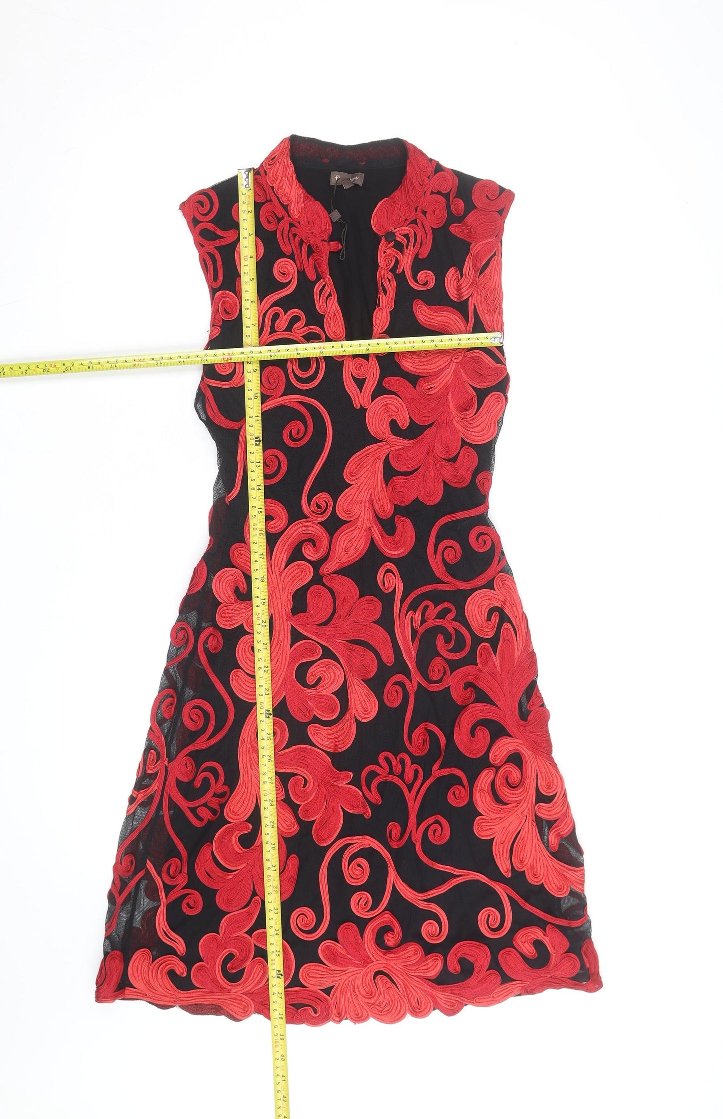 Phase Eight Women’s Black Red Embroidered Sheath Dress Size 10