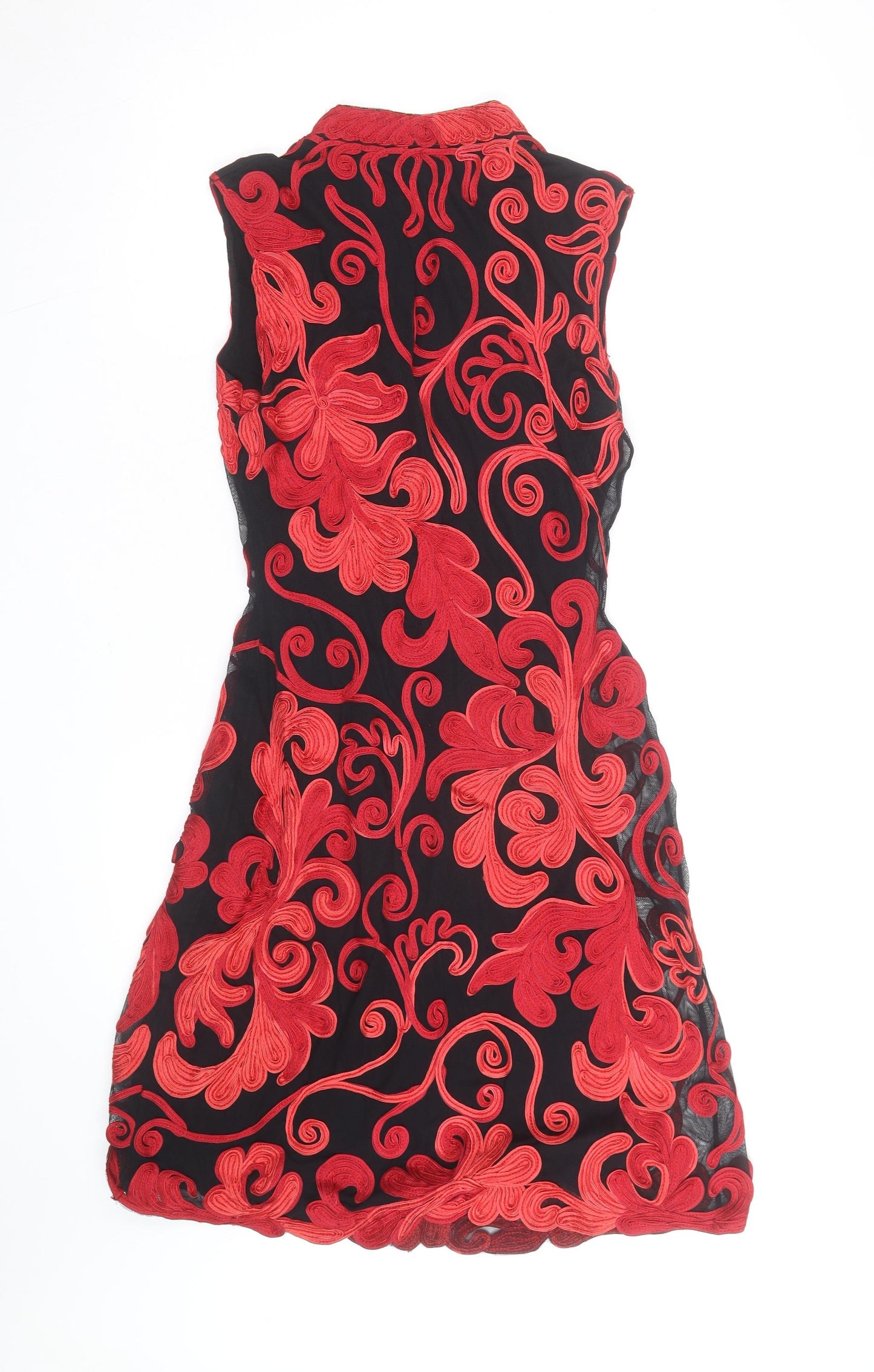 Phase Eight Women’s Black Red Embroidered Sheath Dress Size 10