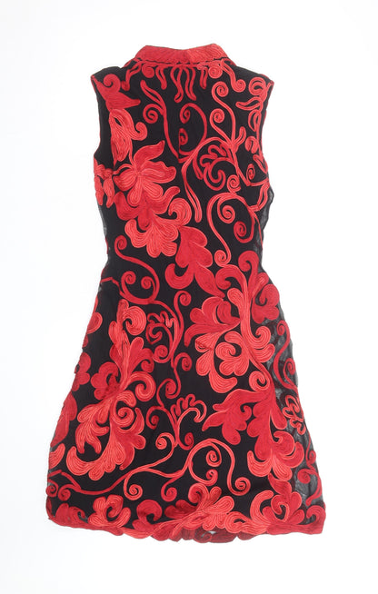 Phase Eight Women’s Black Red Embroidered Sheath Dress Size 10