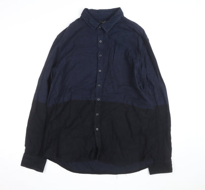 Marc Anthony Men's Blue Colourblock Slim Fit Cotton Button-Up Shirt XL