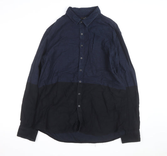 Marc Anthony Men's Blue Colourblock Slim Fit Cotton Button-Up Shirt XL