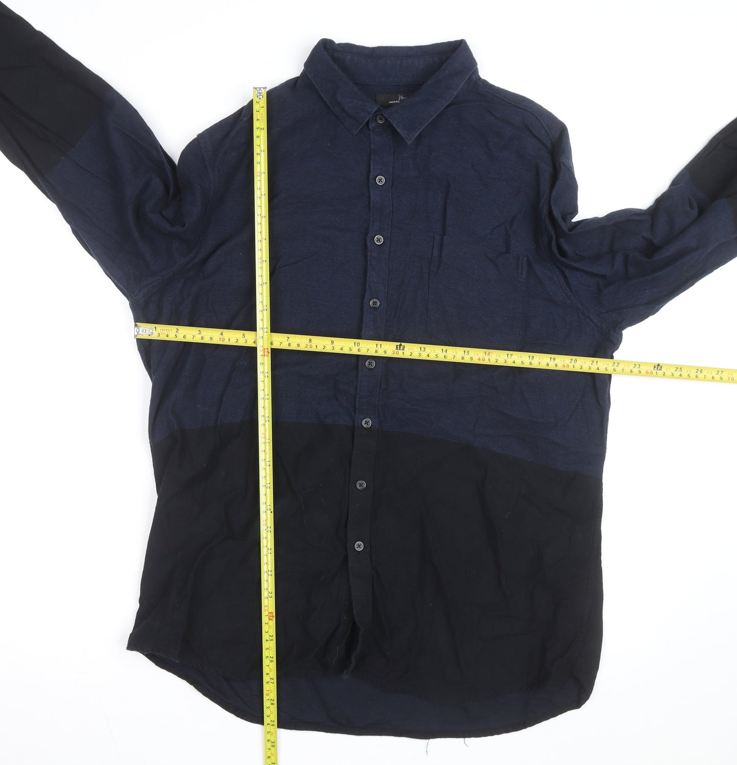 Marc Anthony Men's Blue Colourblock Slim Fit Cotton Button-Up Shirt XL