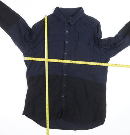 Marc Anthony Men's Blue Colourblock Slim Fit Cotton Button-Up Shirt XL