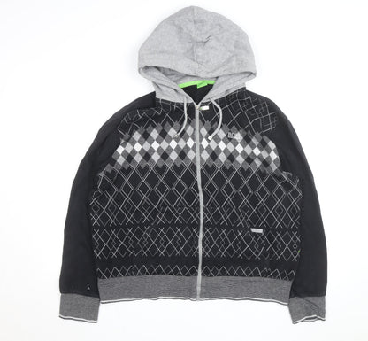 BOSS Mens Black Argyle Full Zip Hoodie XL Classic Knit Sweatshirt