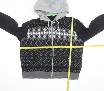 BOSS Mens Black Argyle Full Zip Hoodie XL Classic Knit Sweatshirt