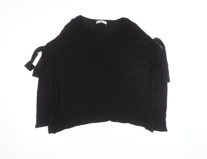 Zara Women Black Knit Jumper Size 10 Bow Sleeve Classic Style