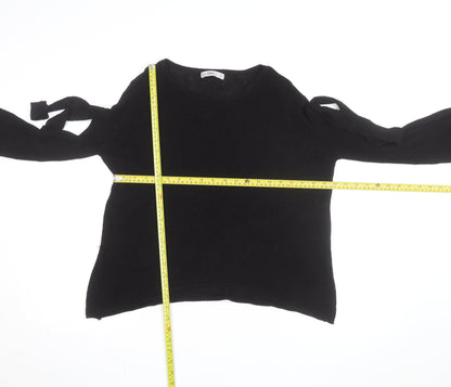 Zara Women Black Knit Jumper Size 10 Bow Sleeve Classic Style