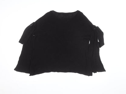 Zara Women Black Knit Jumper Size 10 Bow Sleeve Classic Style