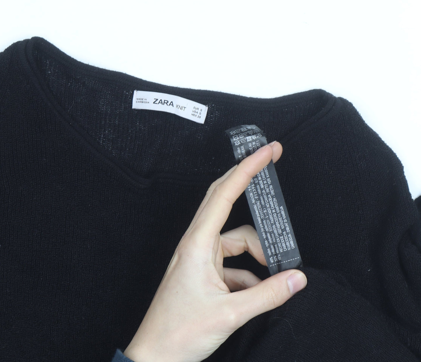 Zara Women Black Knit Jumper Size 10 Bow Sleeve Classic Style