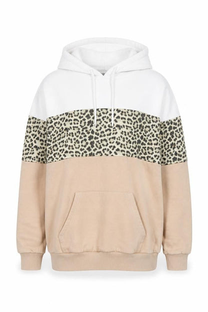 Next Womens Beige Leopard Print Hoodie Size 12 Cotton Blend Pullover