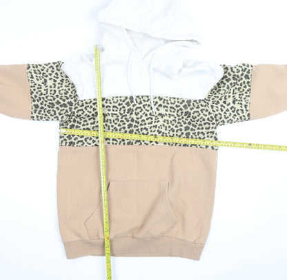 Next Womens Beige Leopard Print Hoodie Size 12 Cotton Blend Pullover