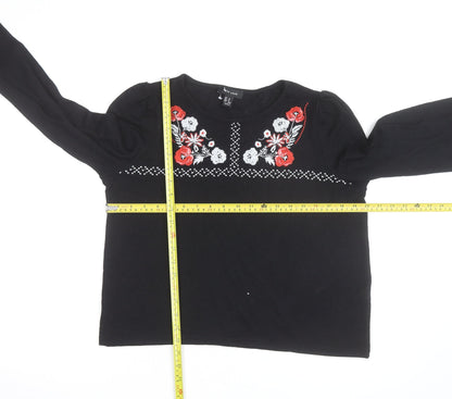 New Look Women Black Floral Embroidered Pullover Jumper M