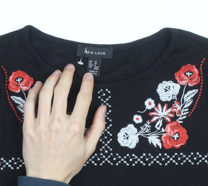 New Look Women Black Floral Embroidered Pullover Jumper M