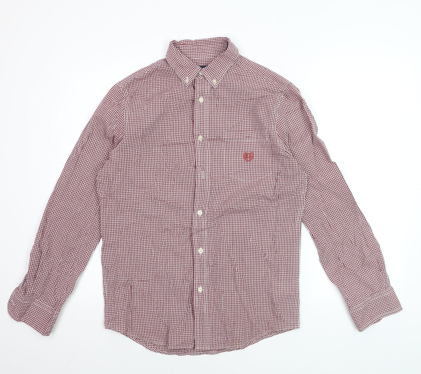 Chaps Men's Red Check Slim Fit Long Sleeve Dress Shirt Size S