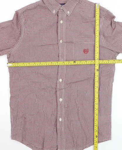 Chaps Men's Red Check Slim Fit Long Sleeve Dress Shirt Size S