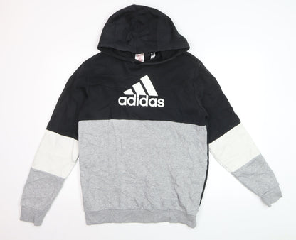Adidas Boys Black Grey Colourblock Pullover Hoodie Size 15-16 Years