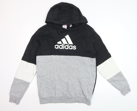 Adidas Boys Black Grey Colourblock Pullover Hoodie Size 15-16 Years