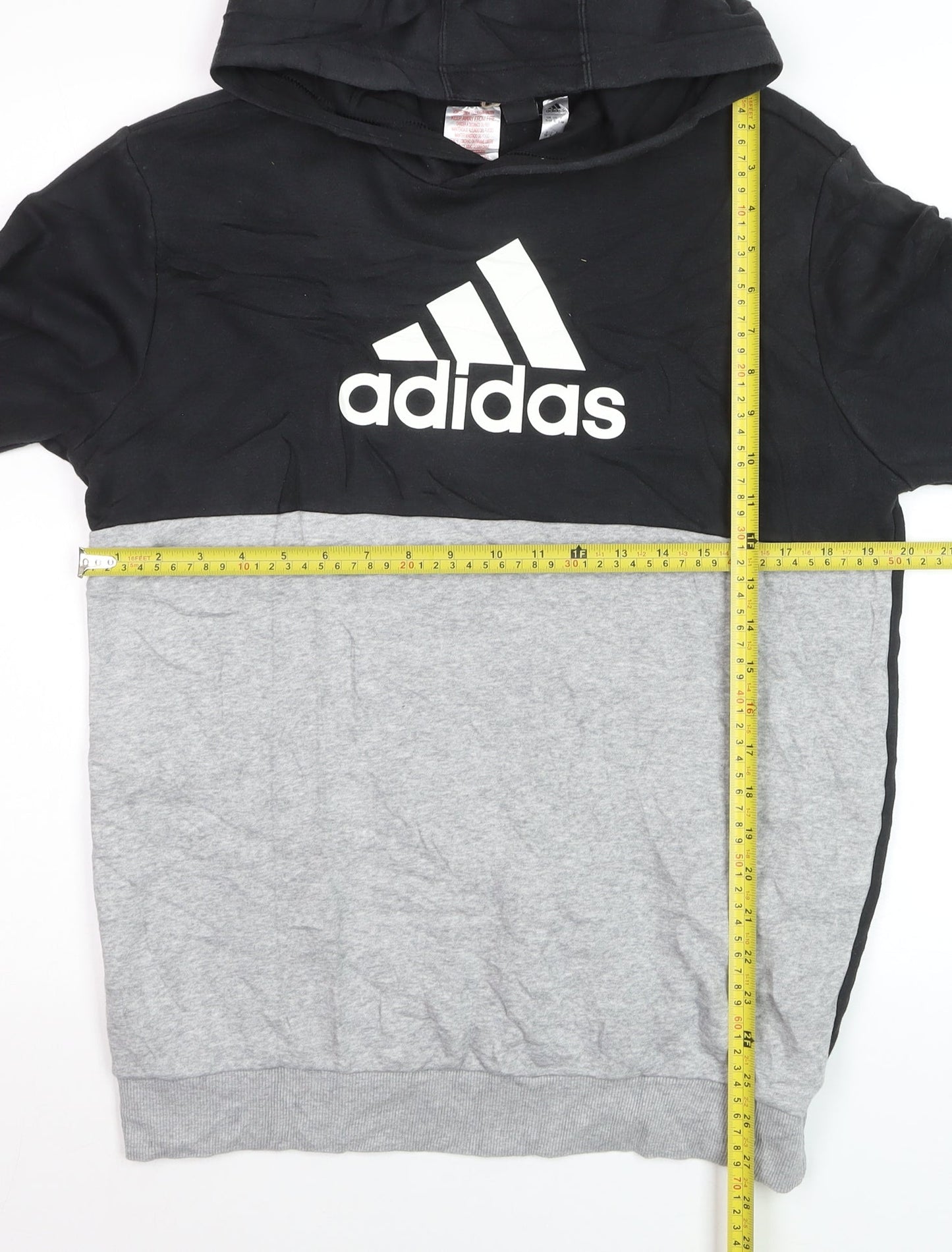 Adidas Boys Black Grey Colourblock Pullover Hoodie Size 15-16 Years