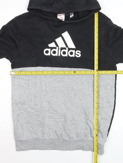Adidas Boys Black Grey Colourblock Pullover Hoodie Size 15-16 Years