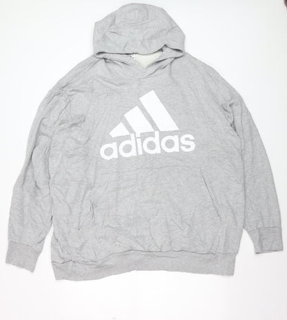 Adidas Men's Grey 3XL Pullover Hoodie with Logo Print