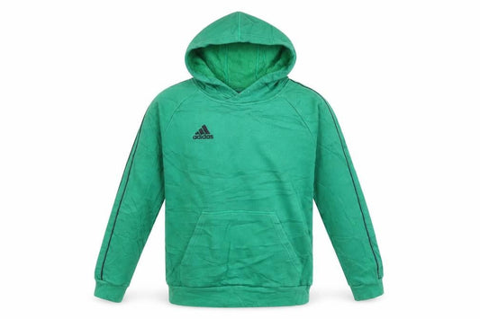 Front view of Adidas boys’ green pullover hoodie 13-14 years cotton blend casual