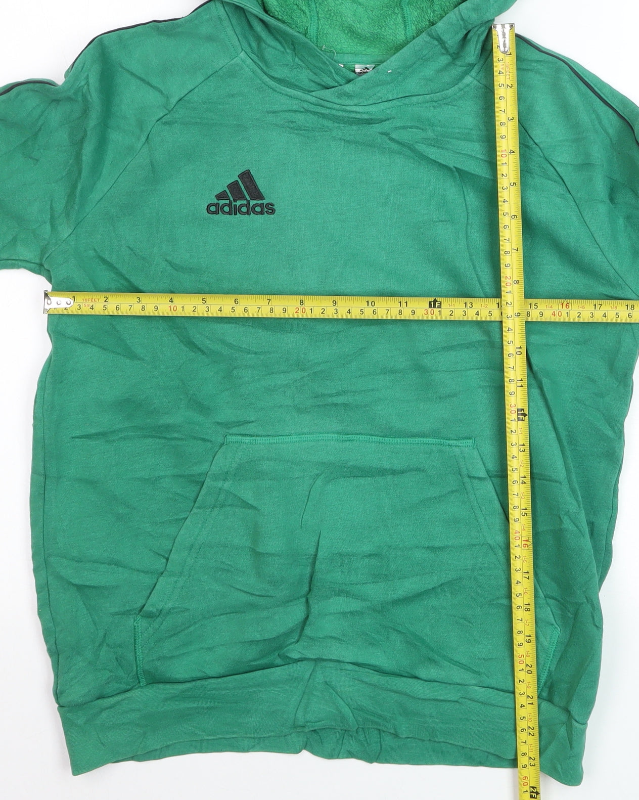 Adidas Boys Green Pullover Hoodie 13-14 Years Cotton Blend Casual