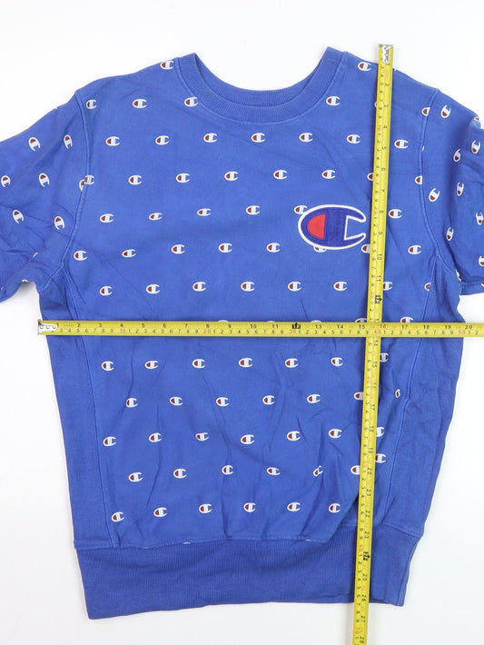 Champion Men's Blue Large Reverse Weave Logo Pullover Sweatshirt